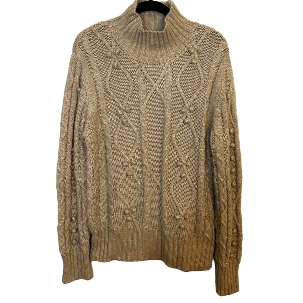 Cupcakes and Cashmere Cable Knit Pom Pom Turtleneck Sweater